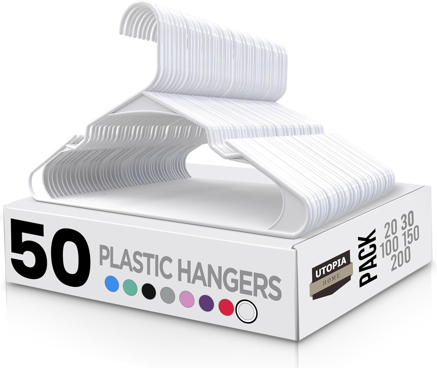 Utopia Home Space Saving Plastic Hangers, Durable Hangers with Shoulder Slots (White), 50 Pack