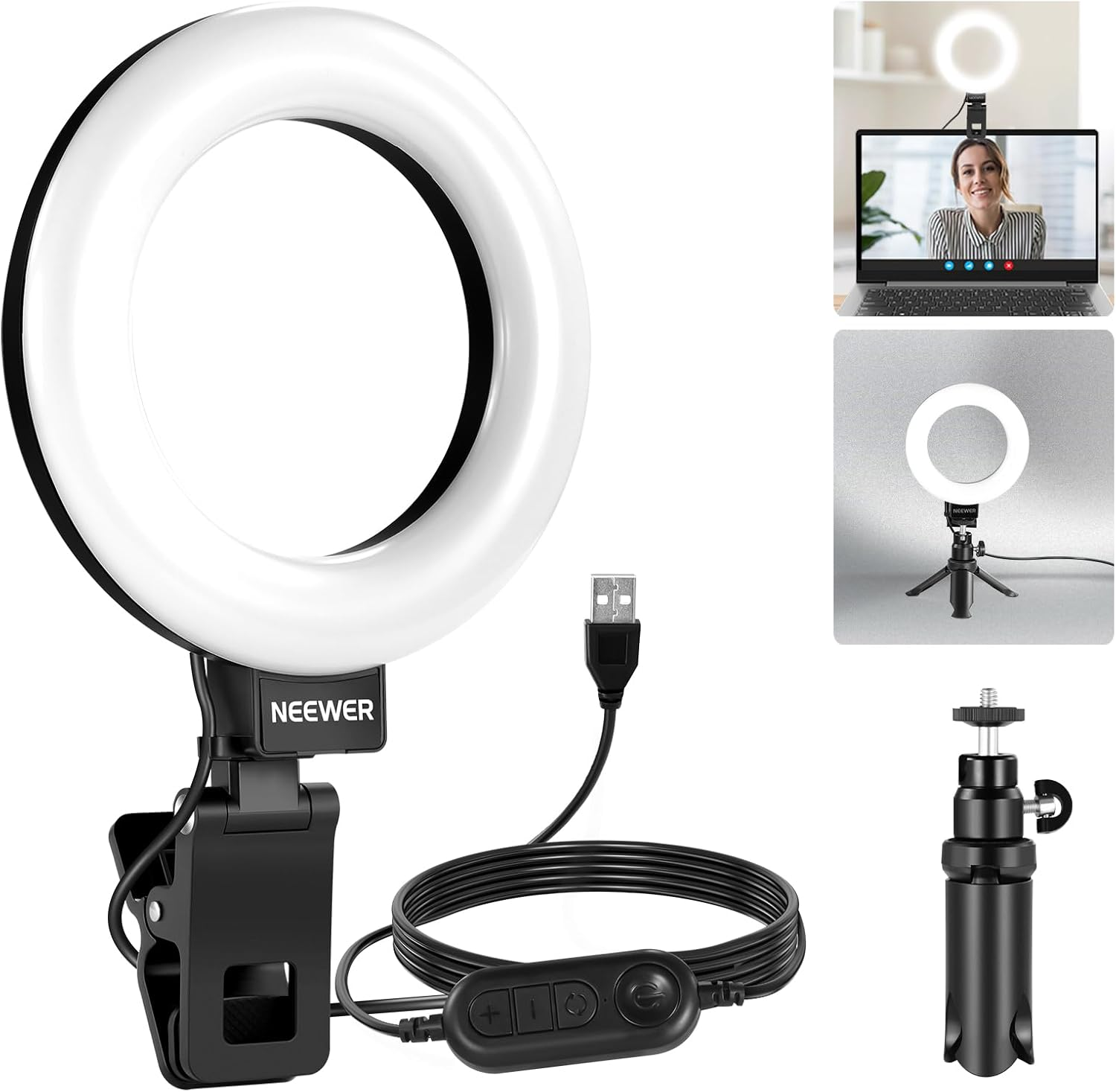 NEEWER BR60 5-inch Basic Ring Light for Video Conference Lighting, Clip-on Light Kit with Desktop Tripod Stand for Monitor, Laptop, Zoom Call and