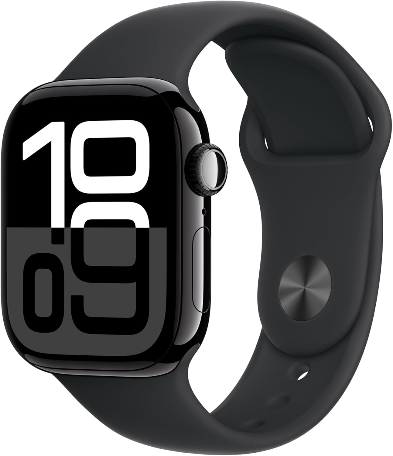 Apple Watch Series 10 (42 mm, GPS) con caja de aluminio negro azabache, con correa deportiva negra, S/M monitor de fitness, app de ECG, pantalla Retina siempre activa, impermeable