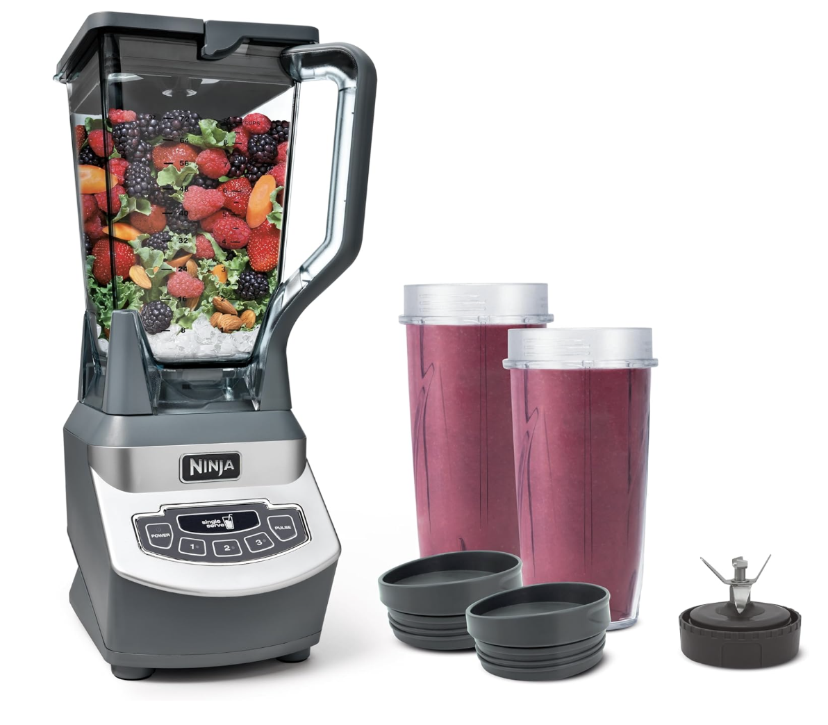 Ninja BL660 Professional Compact Smoothie & Food Processing Blender, 1100-Watts, 3 Functions -for Frozen Drinks, Smoothies, Sauces, & More, 72-oz.* Pitcher, (2) 16-oz. To-Go Cups & Spout Lids, Gray